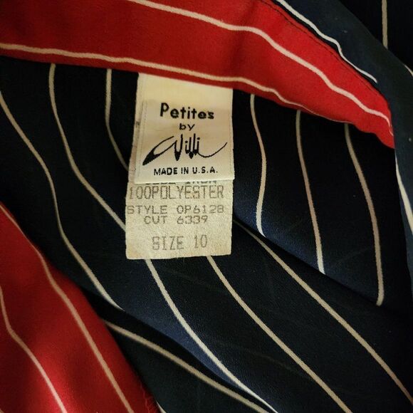 Vintage 1970s Belted Shirt Dress Womens Size M Blue Pinstripes Red Mob Accent - Picture 5 of 6